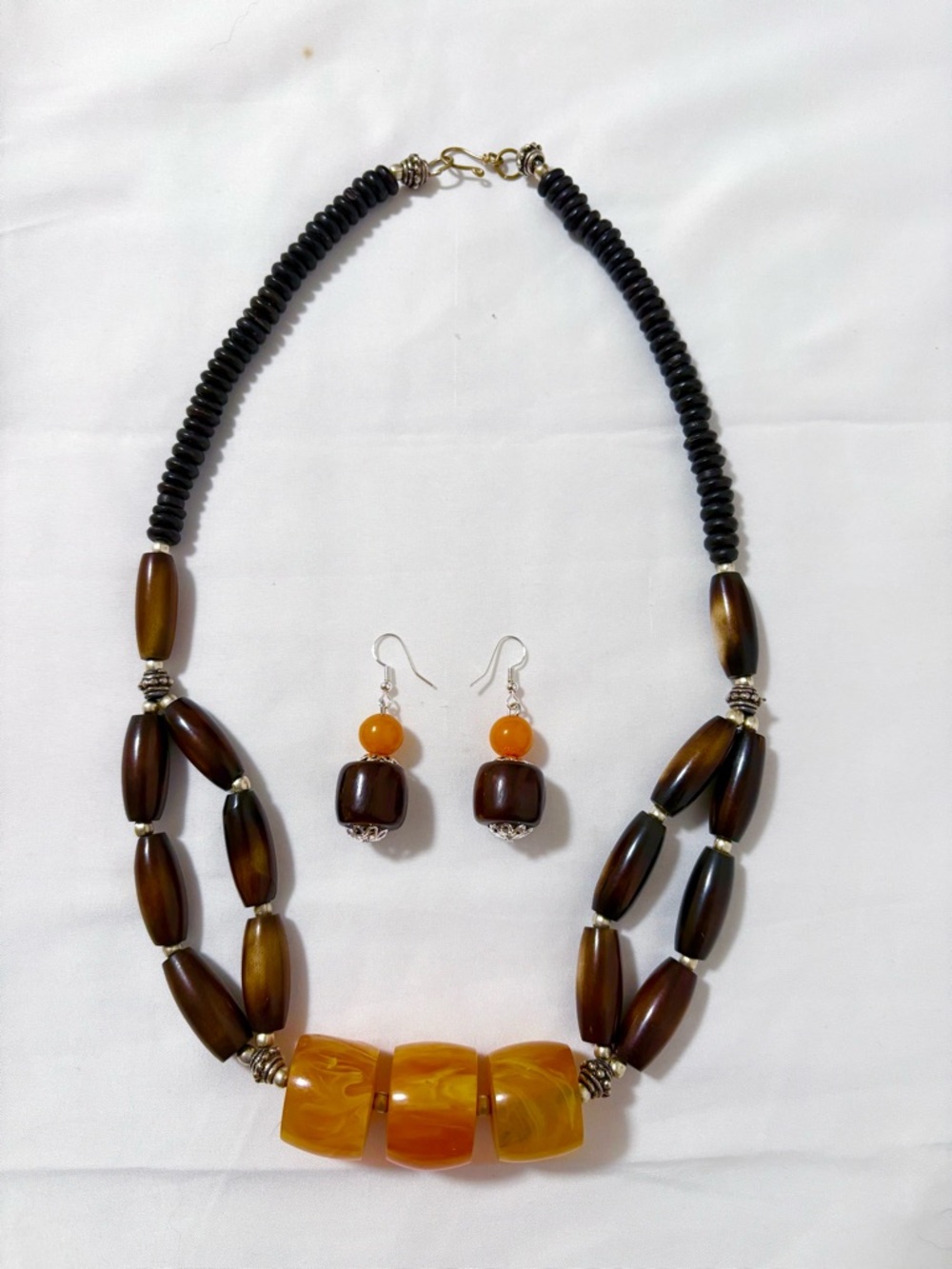 Handmade multicolor Beaded Necklace with Matching Earrings